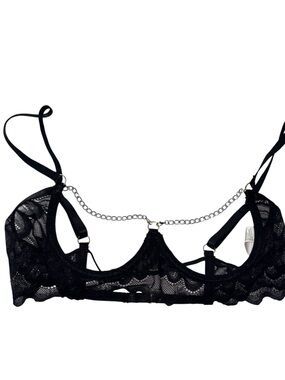Black Lace Chain Detail Bralette bra size Small